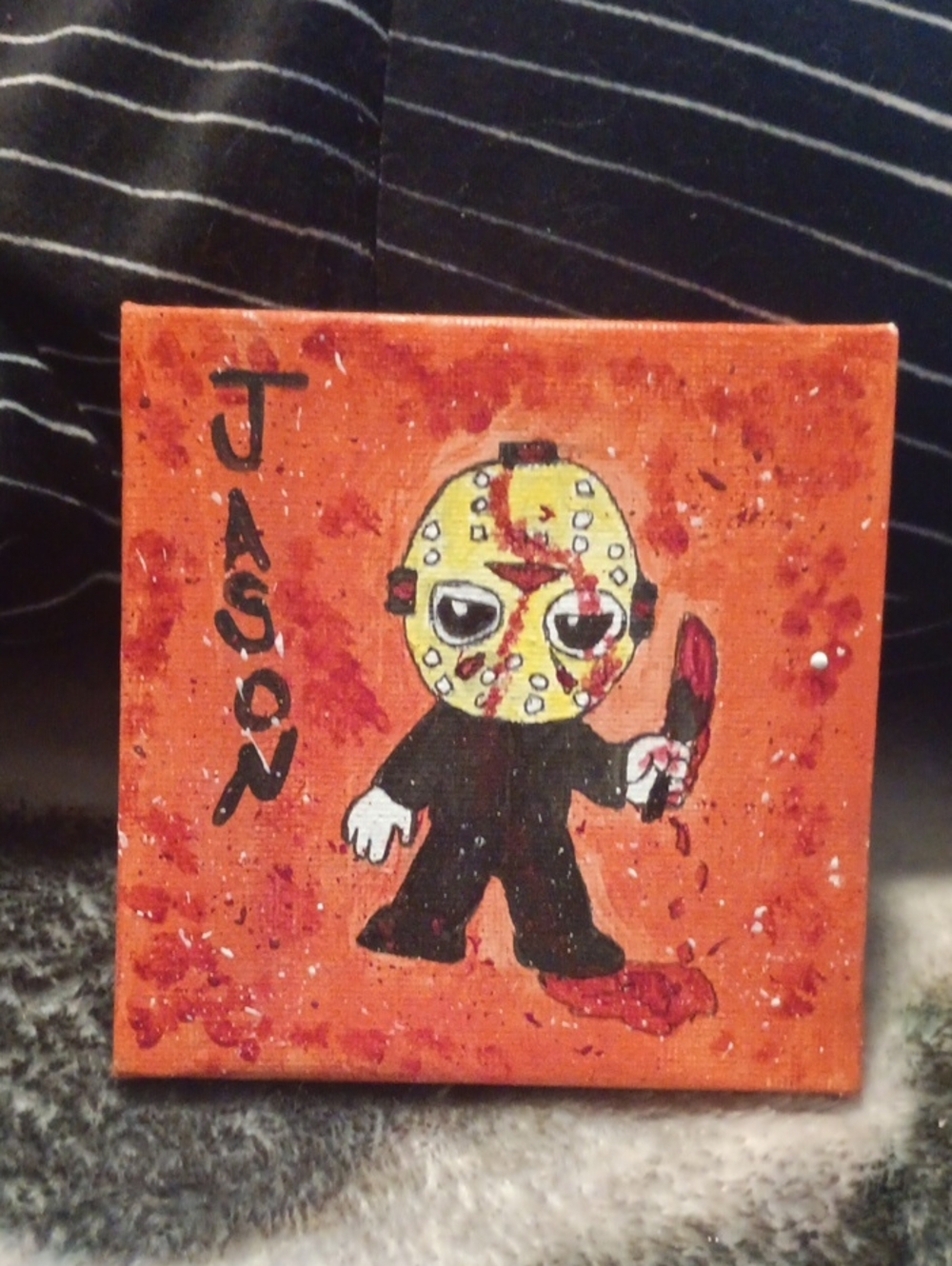 Hand Crafted Jason Canvas Art - Red, Yellow, Black